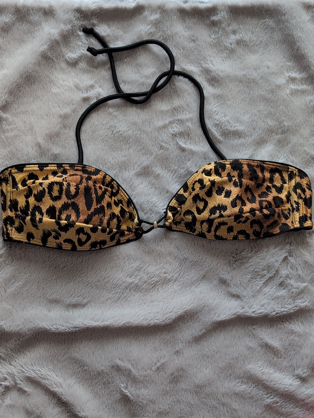 Leopard Print Bandeau Bikini Top in Gold and Black - Women’s Swim/Intimates